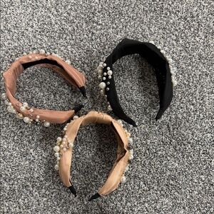 Elegant Pearl Embellished Headbands - Black and Tan
